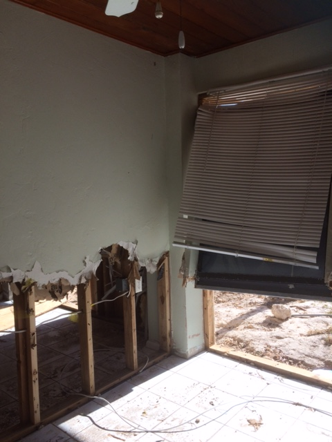 Linda&#039;s apartment, heavily damaged by wind and storm surge, before Irma repairs were completed.